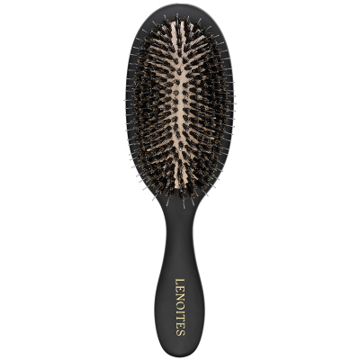 Lenoites Hair Brush Wild Boar With Pouch And Clean Black